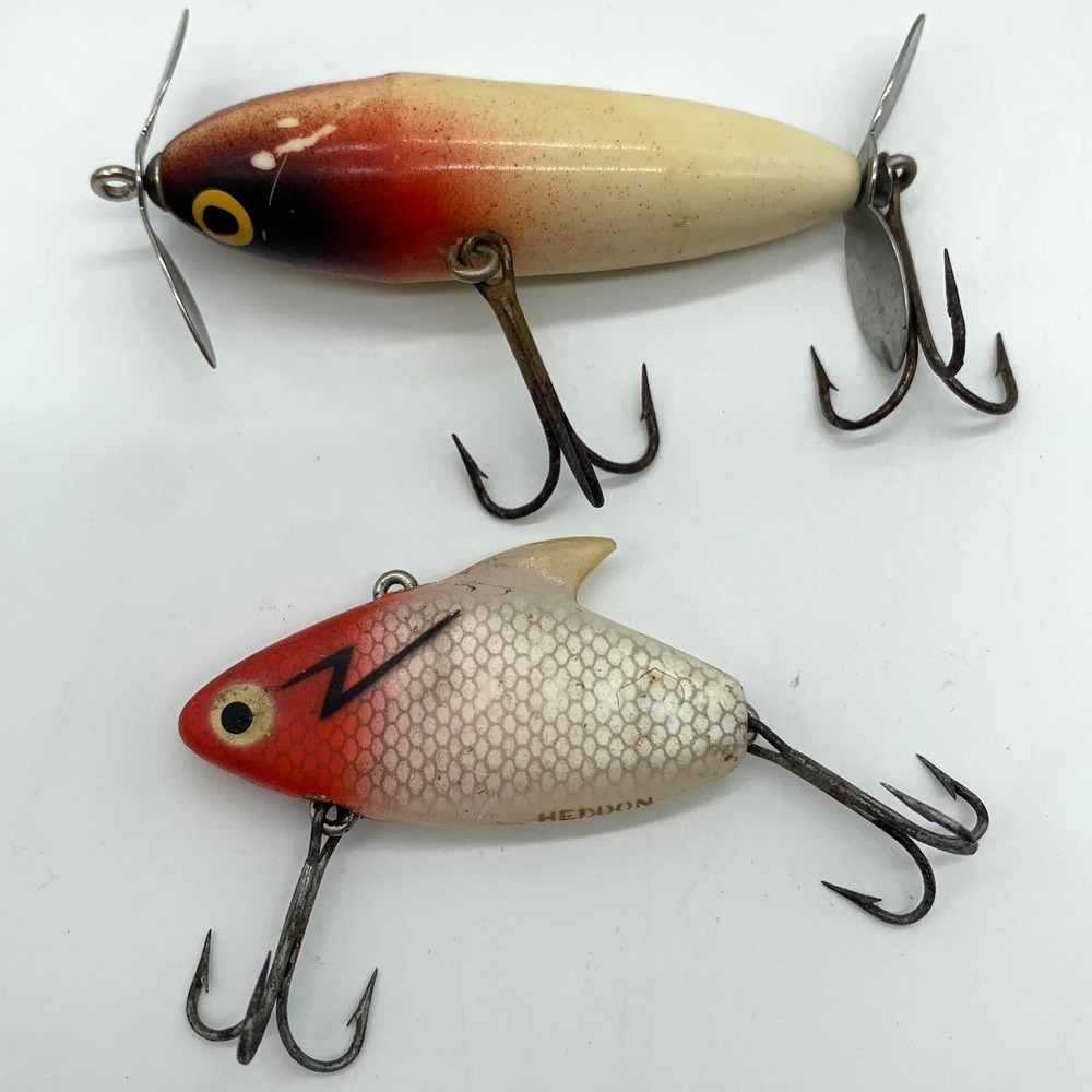 Phillips & Heddon Fishing Lures Vintage Red White Crippled Killer Super Sonic